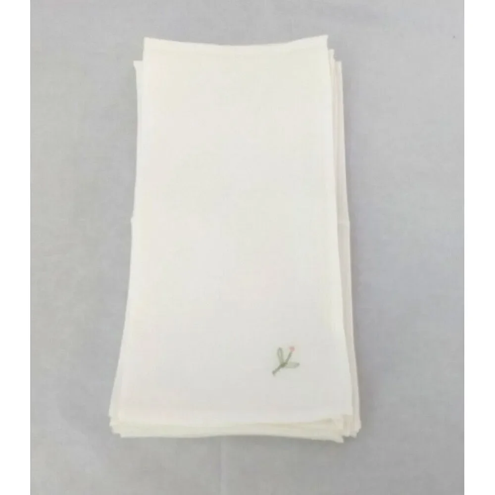 VTG Embroidered White Linen Floral Teacloth TABLECLOTH & 8‎ NAPKINS Scallop Edge
